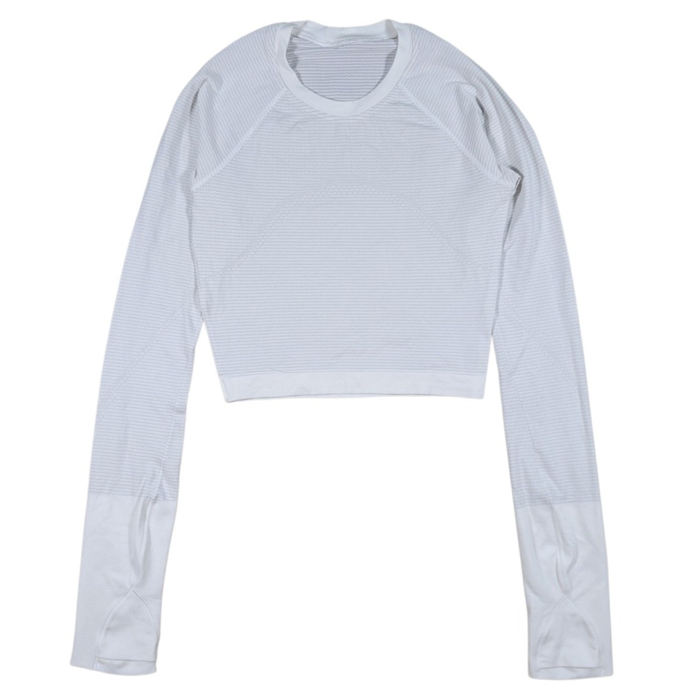 Lululemon Swiftly Tech Cropped Long-Sleeve Shirt 2.0 Womens 2 White Striped Gym